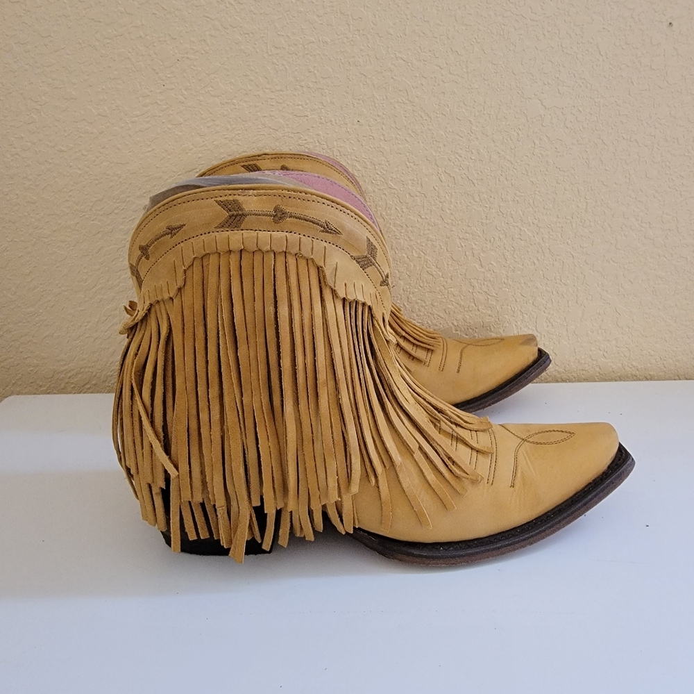 Junk Gypsy by Lane Spitfire Mustard Fringe Leather Western Ankle Boots size 7 - Picture 2 of 11